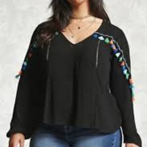 Long Sleeve Blouse with Tassel Details - Picture 1 of 7
